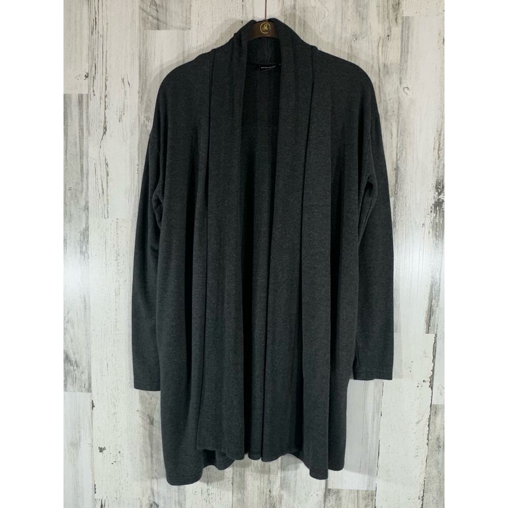 Mono B Cardigan Sweater Size Small Open Front Charcoal Gray Ribbed‎ Stretchy